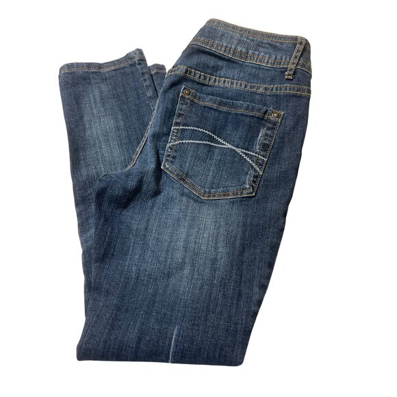 Ana A New Approach Modern Fit Distressed Blue Denim Jeans 2 Buttons Size 8 - Picture 4 of 5